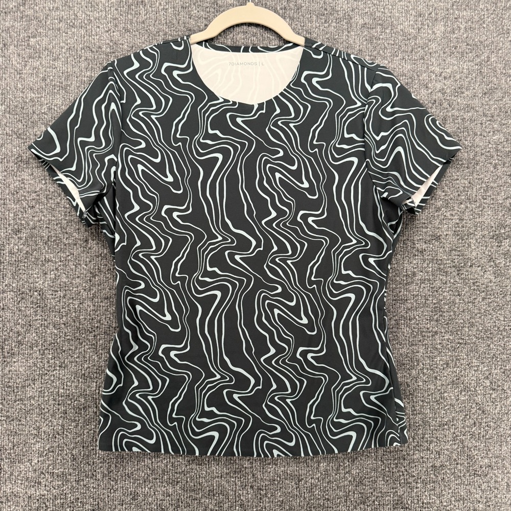 7 Diamond Top Womens L Zuma Blue Pulloverโ Short Sleeve Performance Athleisure